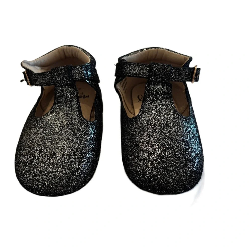 Monkey Feet Black Sparkle T-Bar Mary Jane Shoes Size 2-3Y
